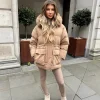 Aaliyah Padded Faux Fur Hooded Coat - Camel
