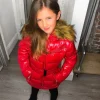 Abbie Belted Metallic Kids Coat - Red