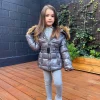 Abbie Belted Metallic Kids Coat - Grey