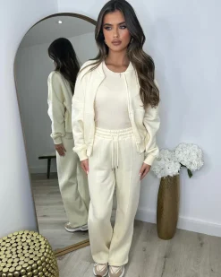 Amelia Bomber Zip Jacket & Straight Leg Joggers Set- Cream