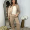 Amelia Bomber Zip Jacket & Straight Leg Joggers Set- Dark Beige