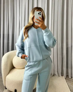 Amelia Bomber Zip Jacket & Straight Leg Joggers Set- Sky Blue