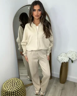 Amelia Bomber Zip Jacket & Straight Leg Joggers Set- Oatmeal