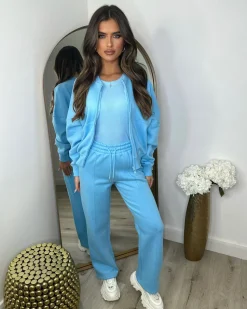 Amelia Bomber Zip Jacket & Straight Leg Joggers Set- Sky Blue