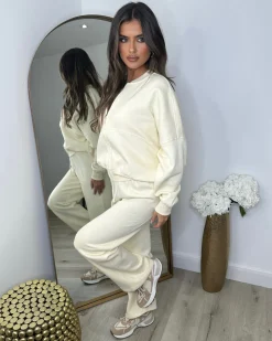 Amelia Bomber Zip Jacket & Straight Leg Joggers Set- Cream
