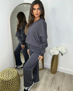 Amelia Bomber Zip Jacket & Straight Leg Joggers Set- Slate Grey