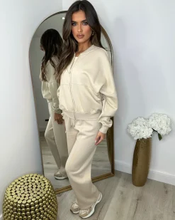Amelia Bomber Zip Jacket & Straight Leg Joggers Set- Oatmeal