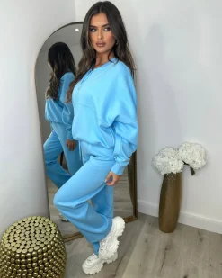 Amelia Bomber Zip Jacket & Straight Leg Joggers Set- Sky Blue