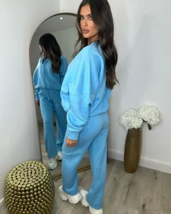 Amelia Bomber Zip Jacket & Straight Leg Joggers Set- Sky Blue