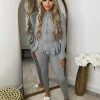 Amira Gold Button Ribbed Loungeset - Grey