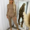 Amira Gold Button Ribbed Loungeset - Camel