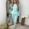 Amira Gold Button Ribbed Loungeset - Mint