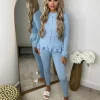 Amira Gold Button Ribbed Loungeset - Baby Blue