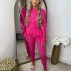 Amira Gold Button Ribbed Loungeset - Fuchsia
