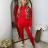 Amira Gold Button Ribbed Loungeset - Red