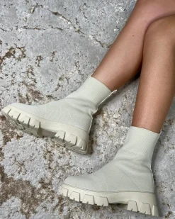 ANNA Ribbed Top Sock Boot - Beige