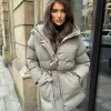Arabella Hooded Short Padded Tie Waist Coat- Khaki