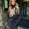 Arabella Hooded Short Padded Tie Waist Coat- Black
