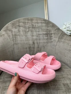 Ariana Double Strap Textured Slider - Pink