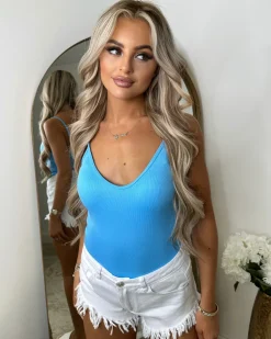 Ashley Spaghetti Strap Bodysuit - Sky Blue