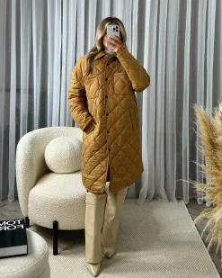 Aspen Quilted Pocket Detail Coat- Mustard