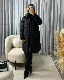 Aspen Quilted Pocket Detail Coat- Black