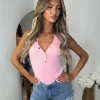 Aurora Button V Neck Bodysuit - Baby Pink
