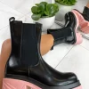 Bella Heeled Chunky Ankle Boot - Black/Pink