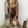 Beth Bum Ruched Playsuit Unitard - Chocolate