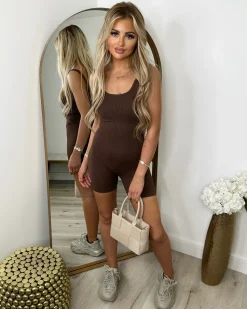Beth Bum Ruched Playsuit Unitard - Chocolate