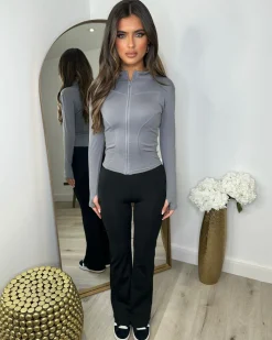 Blair Long Sleeve Zip Front Gym Style Jacket- Charcoal Grey