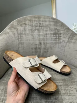 Bonnie Double Buckle Slip-On Sandals - Beige