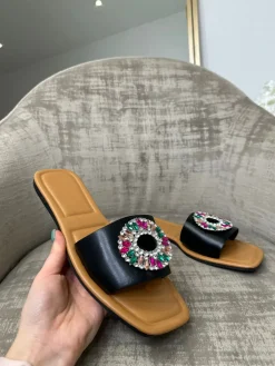 Cary Jewelled Strap Faux Leather Sandal - Black