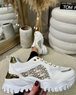Delilah Patterned Detail Chunky Trainers - White