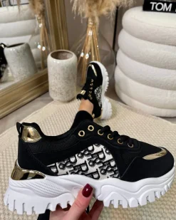 Delilah Patterned Detail Chunky Trainers - Black