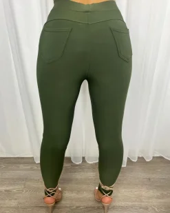 Destiny Straight Leg High Waisted Legging - Khaki