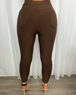 Destiny Straight Leg High Waisted Legging - Chocolate
