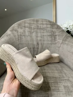 Dua Suede Single Strap Wedge - Beige