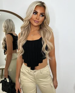 Ella Knitted Ribbed Corset Top - Black
