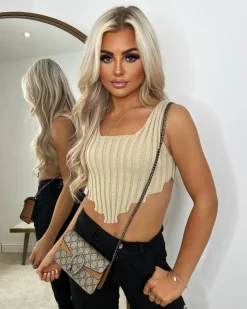 Ella Knitted Ribbed Corset Top - Camel