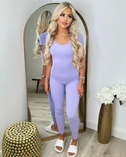 Ellie Capped Sleeve Unitard Jumpsuit - Lilac