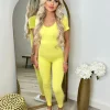 Ellie Capped Sleeve Unitard Jumpsuit - Yellow