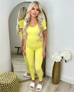 Ellie Capped Sleeve Unitard Jumpsuit - Yellow