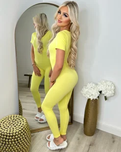 Ellie Capped Sleeve Unitard Jumpsuit - Yellow