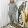 Evie High Neck Gold Button Loungewear Set - Grey