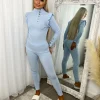 Evie High Neck Gold Button Loungewear Set - Sky Blue