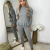 Fefe Puff Sleeve Ribbed Loungewear - Grey