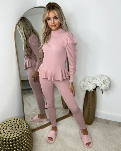 Fefe Puff Sleeve Ribbed Loungewear - Light Pink