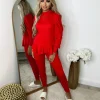 Fefe Puff Sleeve Ribbed Loungewear - Red