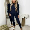 Fefe Puff Sleeve Ribbed Loungewear - Navy